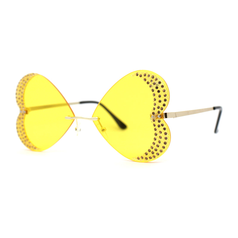 Womens Rimless Sparkling Rhinestone Heart Shape Butterfly Sunglasses