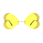 Womens Rimless Sparkling Rhinestone Heart Shape Butterfly Sunglasses