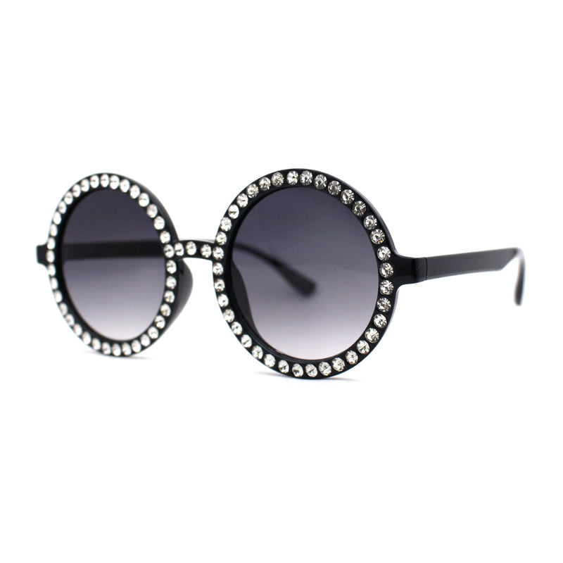 Womens Full Rhinestone Wizard Round Circle Lens Plastic Sunglasses