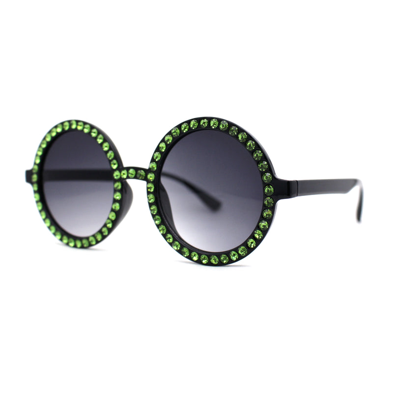 Womens Full Rhinestone Wizard Round Circle Lens Plastic Sunglasses