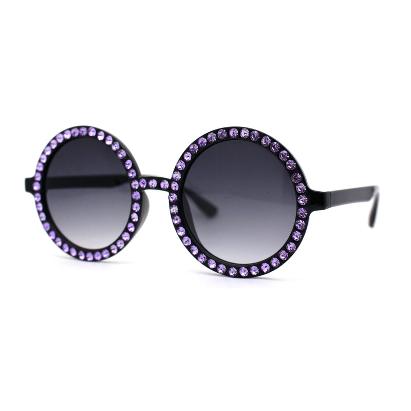 Womens Full Rhinestone Wizard Round Circle Lens Plastic Sunglasses