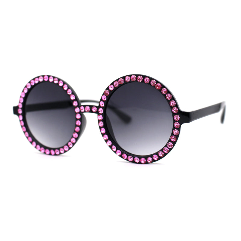 Womens Full Rhinestone Wizard Round Circle Lens Plastic Sunglasses