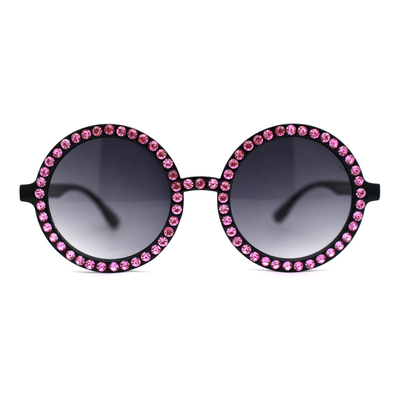 Womens Full Rhinestone Wizard Round Circle Lens Plastic Sunglasses