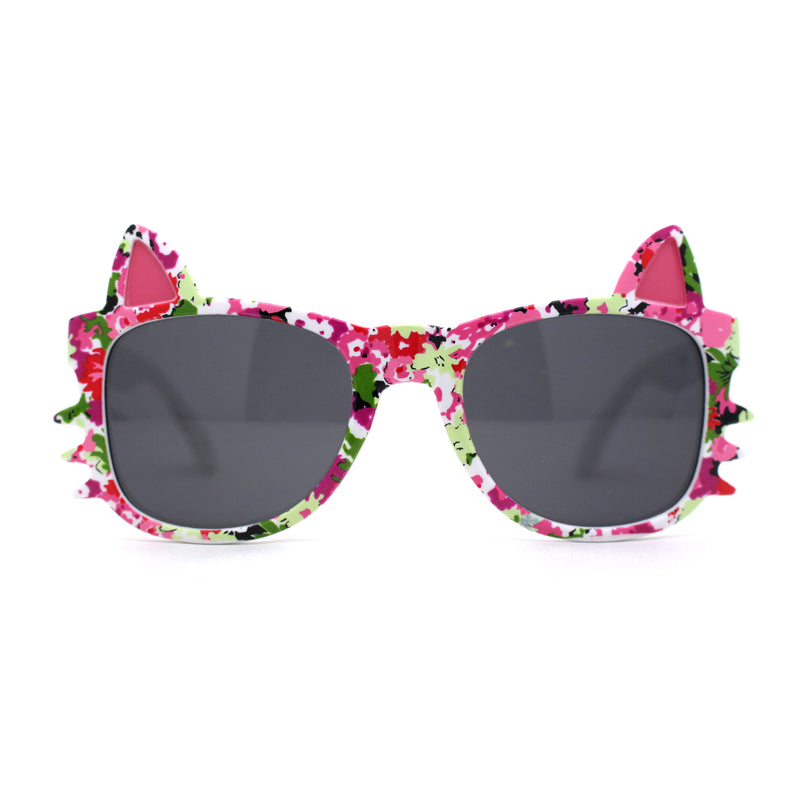 Kids Child Size Cat Eye Glitter Horn Rim Whiskers Plastic Sunglasses