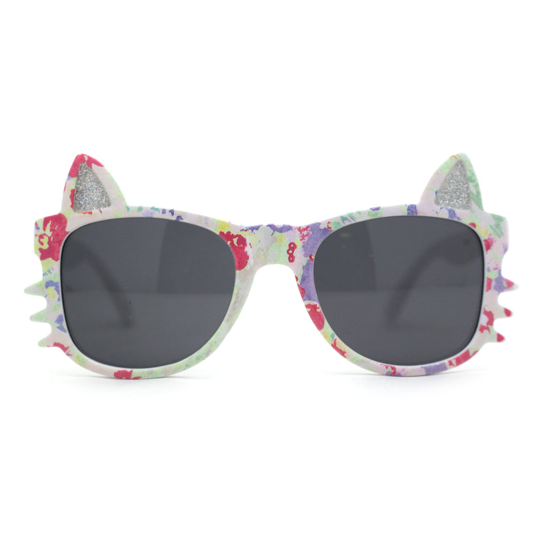 Kids Child Size Cat Eye Glitter Horn Rim Whiskers Plastic Sunglasses