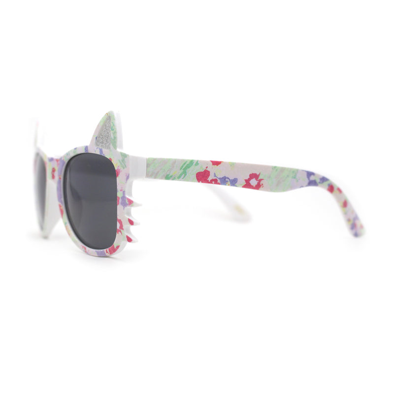 Kids Child Size Cat Eye Glitter Horn Rim Whiskers Plastic Sunglasses