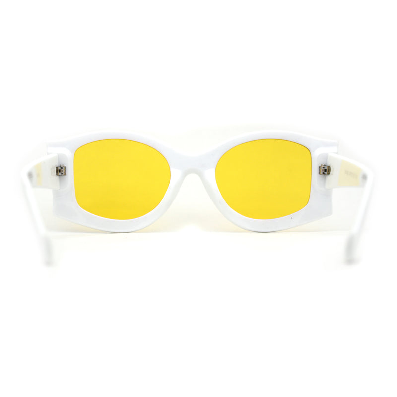 Trendy Concave Mod White Rounded Rectangle Chic Sunglasses