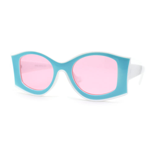 Trendy Concave Mod White Rounded Rectangle Chic Sunglasses