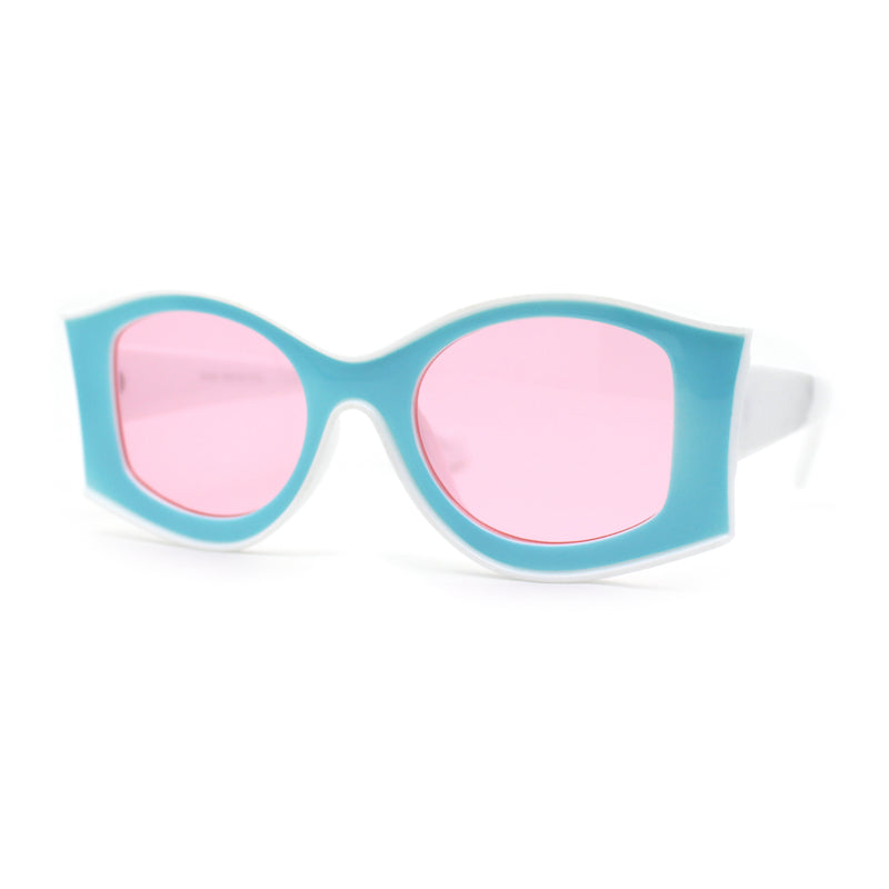 Trendy Concave Mod White Rounded Rectangle Chic Sunglasses