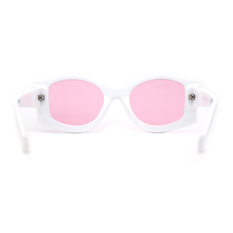 Trendy Concave Mod White Rounded Rectangle Chic Sunglasses