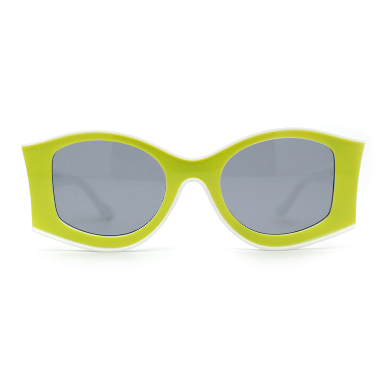 Trendy Concave Mod White Rounded Rectangle Chic Sunglasses