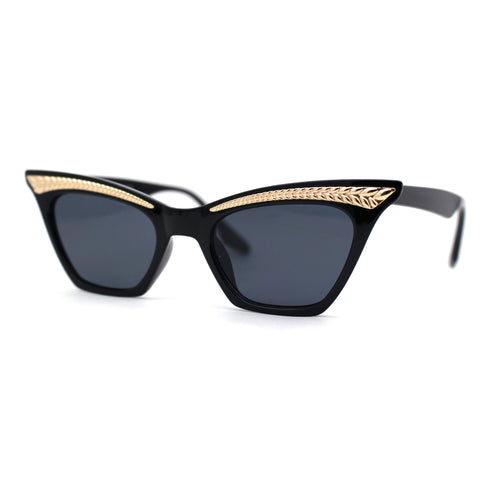 Womens Gold Metal Eyebrow Square Cat Eye Horn Rim Sunglasses