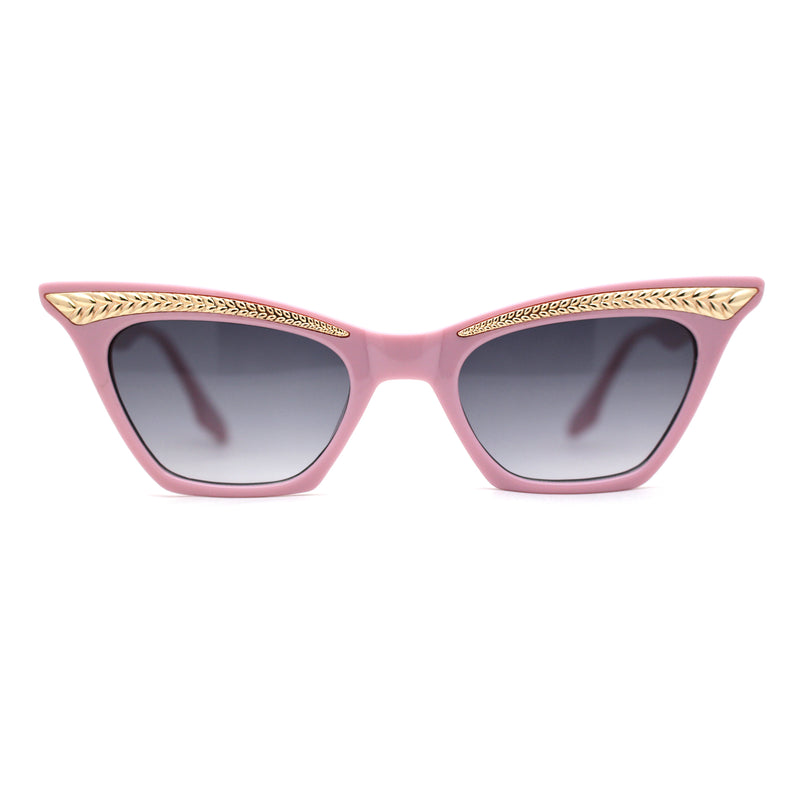 Womens Gold Metal Eyebrow Square Cat Eye Horn Rim Sunglasses