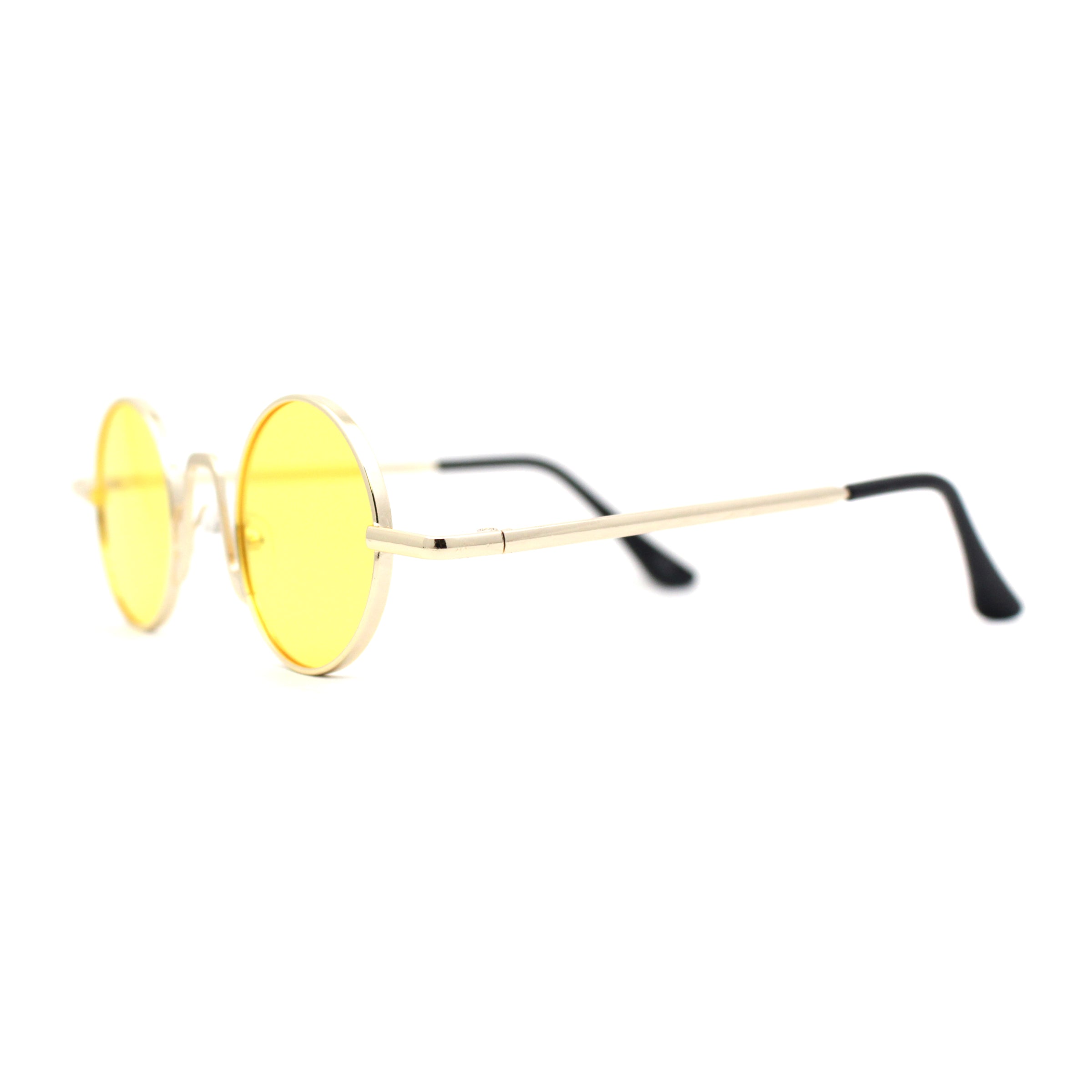 Retro Stoner Pimp Micro Round Circle Pop Color Lens Sunglasses Gold Brown 