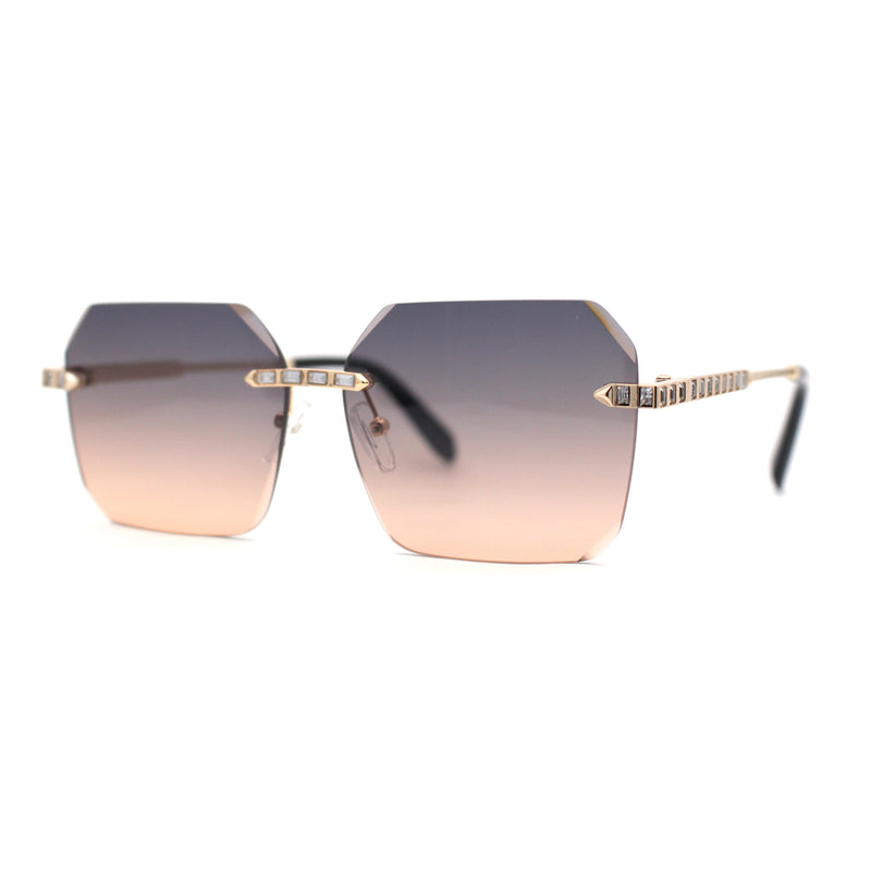 Luxury Bling Rhinestone Trim Pimp Rimless Sunglasses