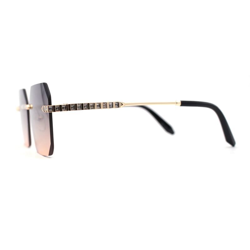 Luxury Bling Rhinestone Trim Pimp Rimless Sunglasses