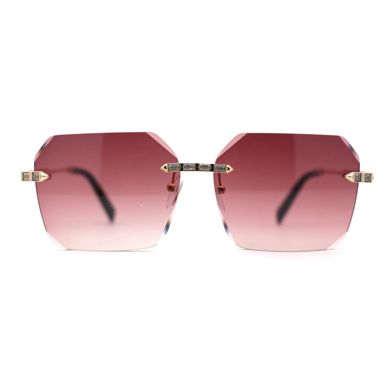 Luxury Bling Rhinestone Trim Pimp Rimless Sunglasses