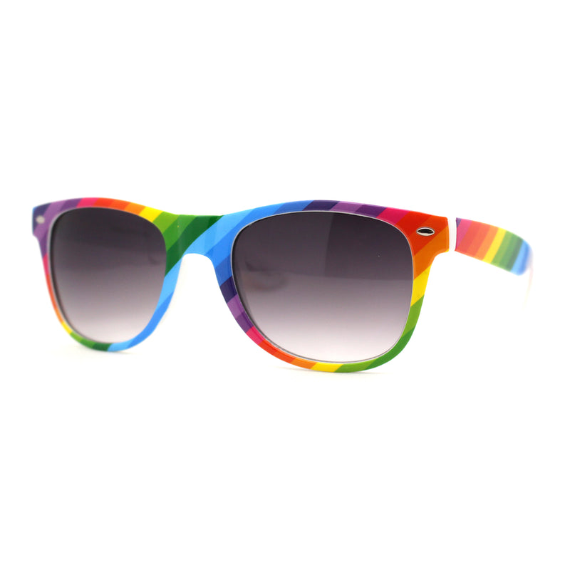 Rainbow Print Hipster Classic Horn Rim Sunglasses White Smoke