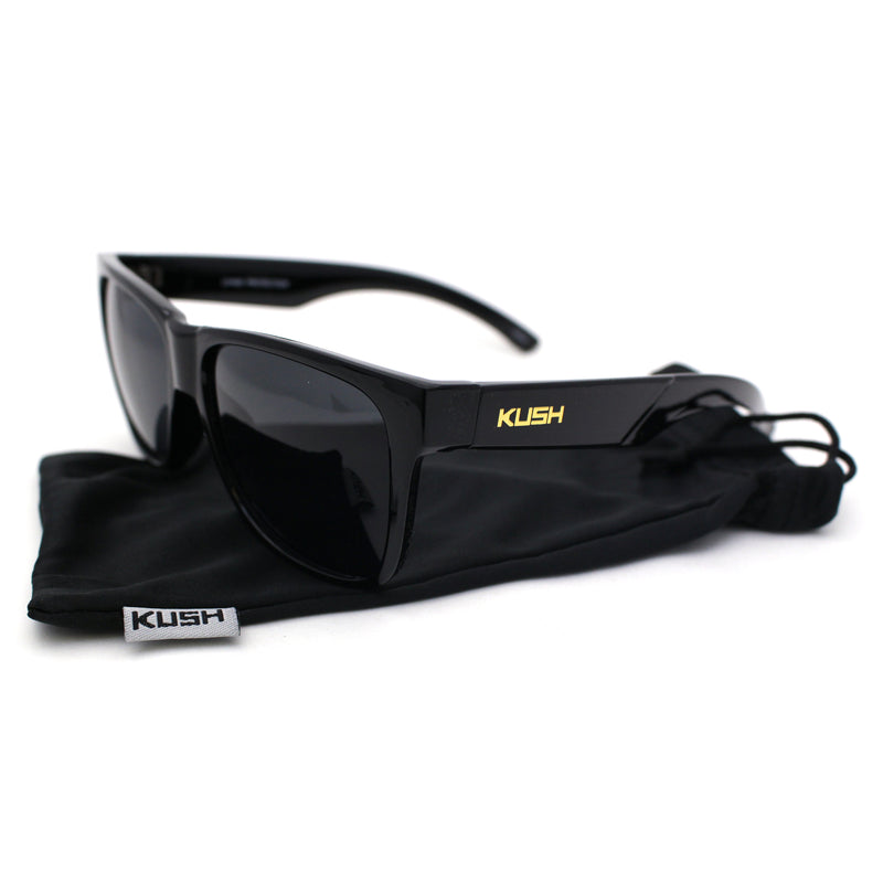 Kush Mens Classic Sport Horn Rim Plastic All Black Sunglasses