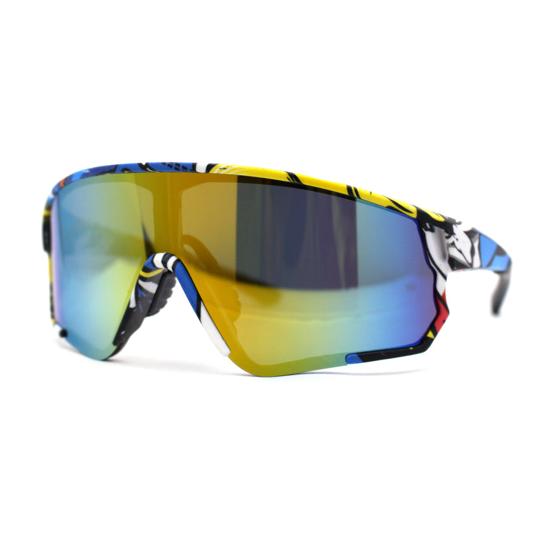 Mens Wrap Color Mirror Oversize Shield Sport Plastic Sunglasses