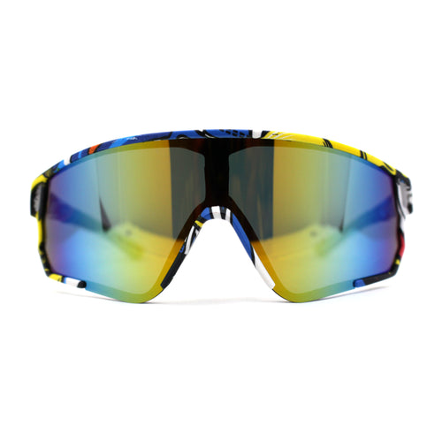 Mens Wrap Color Mirror Oversize Shield Sport Plastic Sunglasses