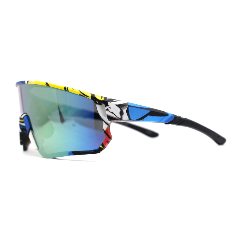 Mens Wrap Color Mirror Oversize Shield Sport Plastic Sunglasses