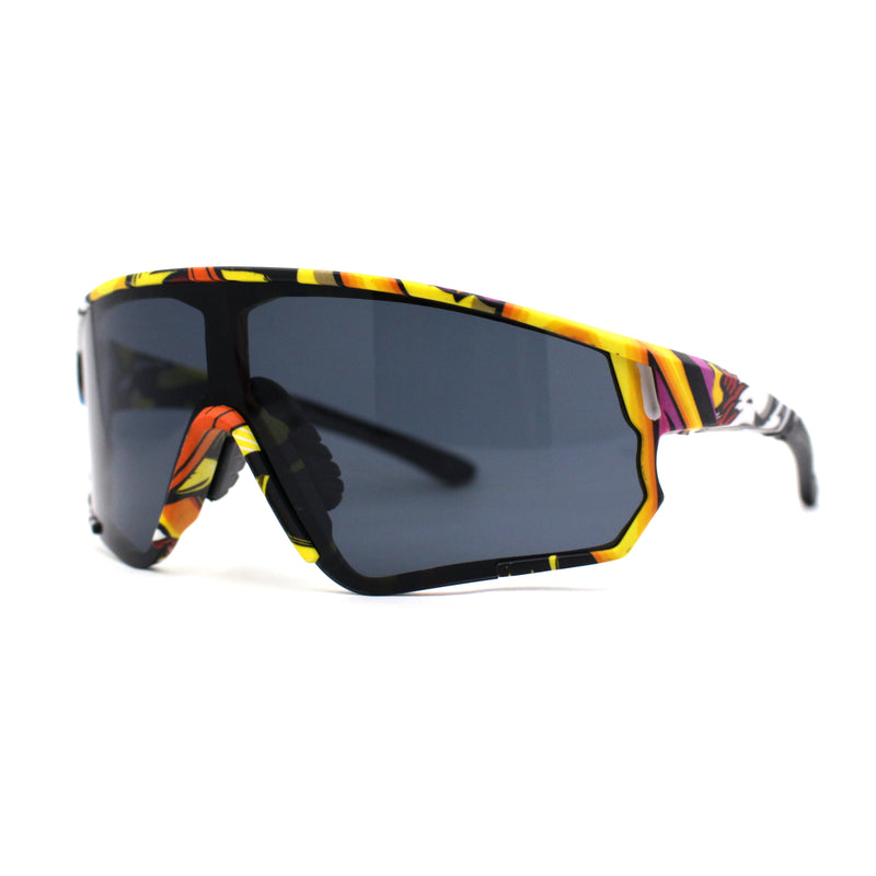 Mens Wrap Color Mirror Oversize Shield Sport Plastic Sunglasses