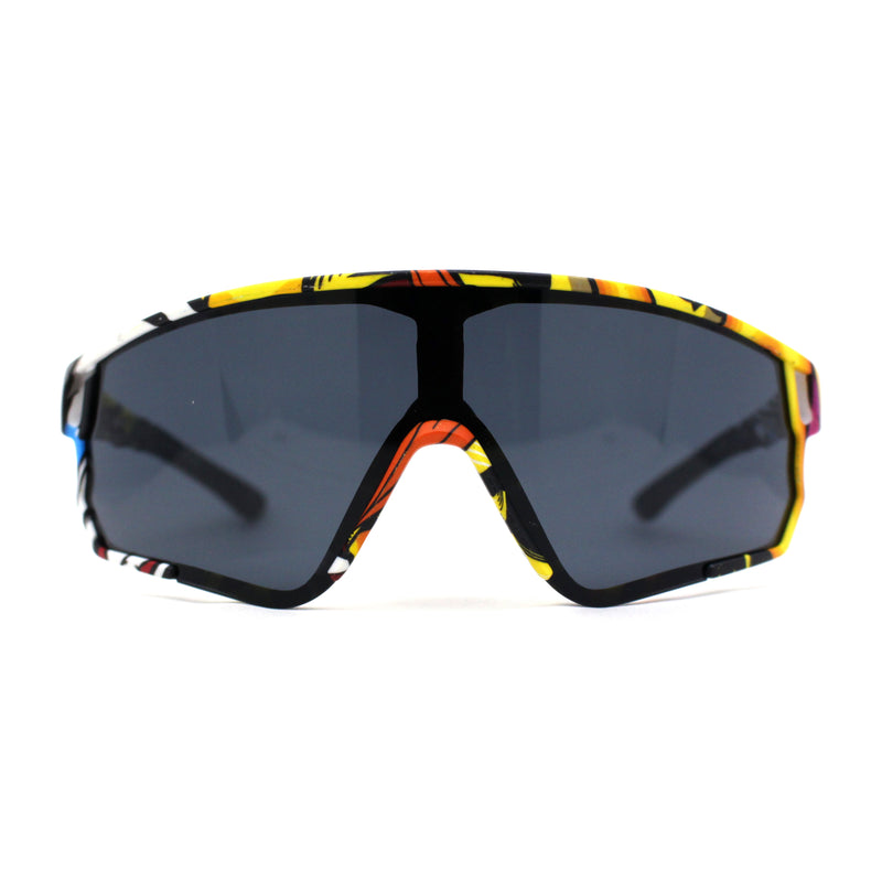 Mens Wrap Color Mirror Oversize Shield Sport Plastic Sunglasses