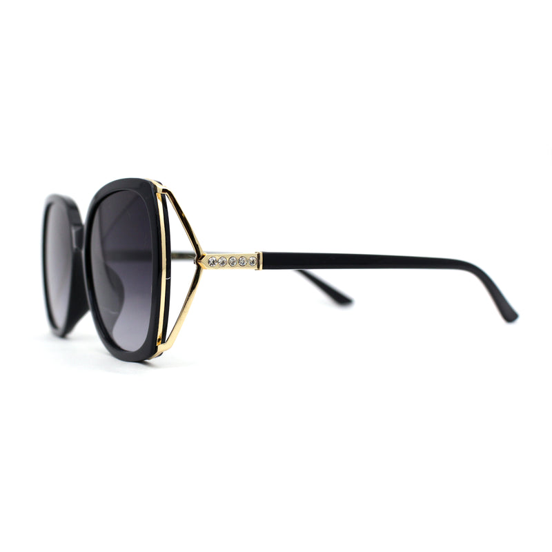 Womens Luxurious Metal Side Rhinestone Jewel Trim Butterfly Sunglasses