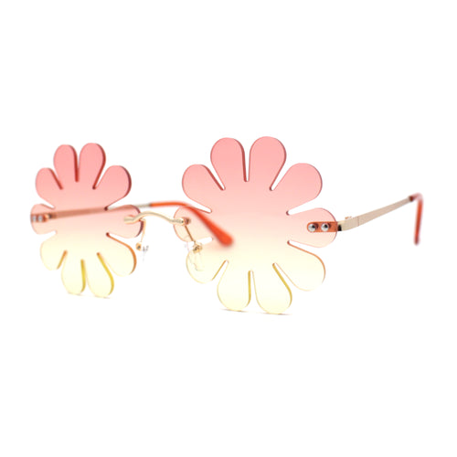 Rimless Daisy Shape Round Bohemian Hippie Sunglasses