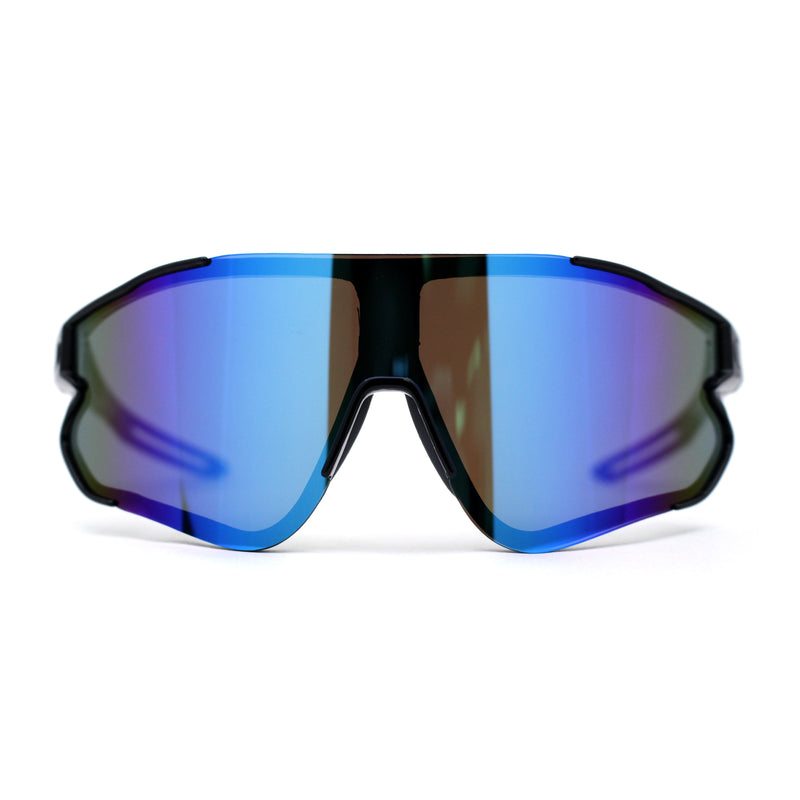 Mens Color Mirror Aerodynamic Block Shield Lens Plastic Sport Sunglasses