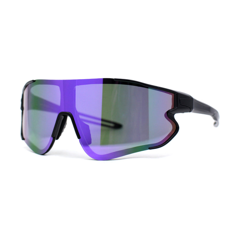 Mens Color Mirror Aerodynamic Block Shield Lens Plastic Sport Sunglasses