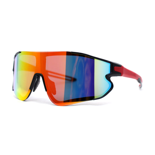 Mens Color Mirror Aerodynamic Block Shield Lens Plastic Sport Sunglasses