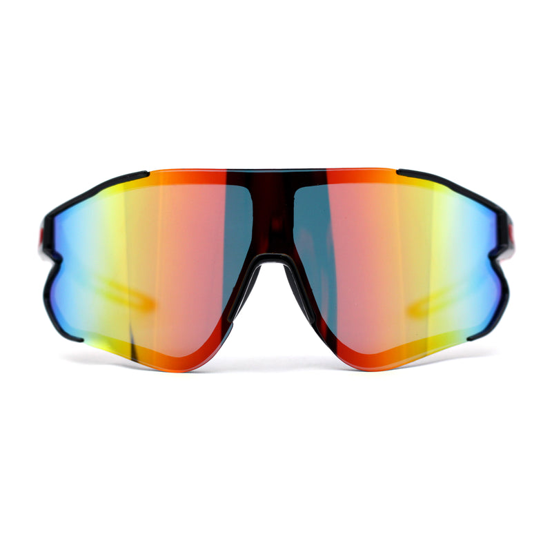 Mens Color Mirror Aerodynamic Block Shield Lens Plastic Sport Sunglasses