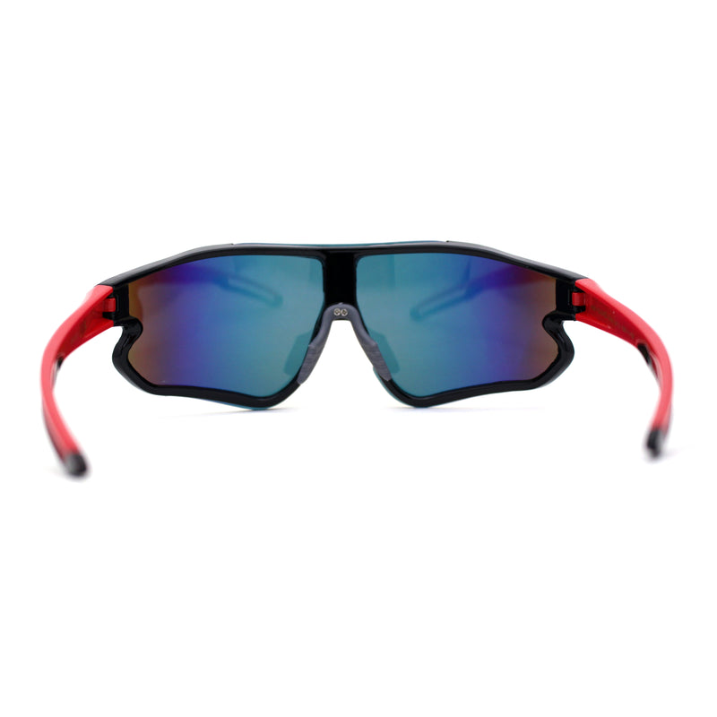 Mens Color Mirror Aerodynamic Block Shield Lens Plastic Sport Sunglasses