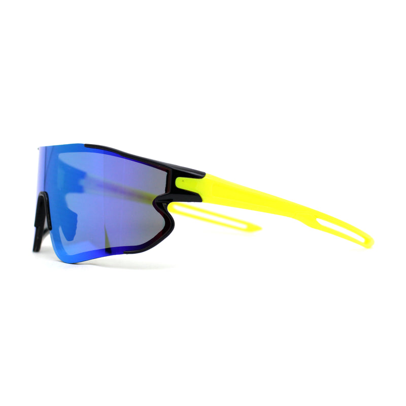 Mens Color Mirror Aerodynamic Block Shield Lens Plastic Sport Sunglasses