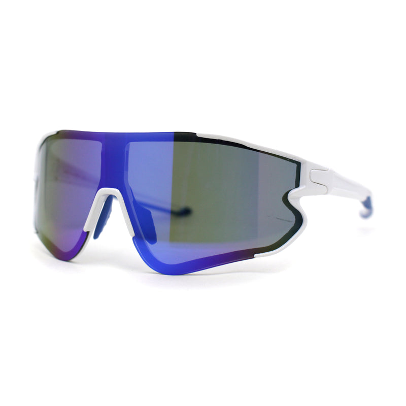 Mens Color Mirror Aerodynamic Block Shield Lens Plastic Sport Sunglasses