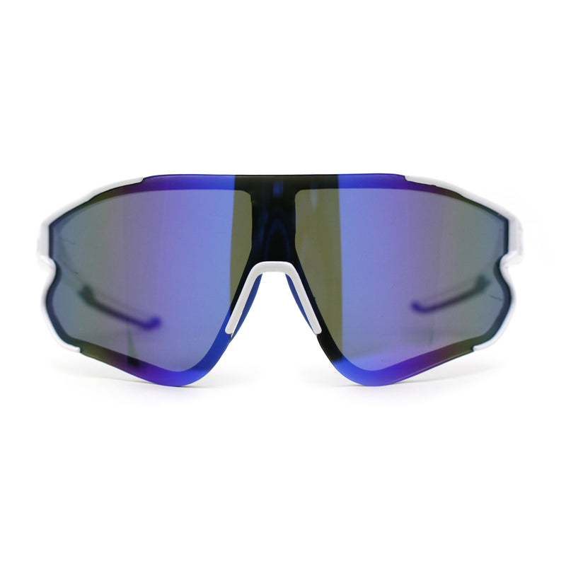 Mens Color Mirror Aerodynamic Block Shield Lens Plastic Sport Sunglasses