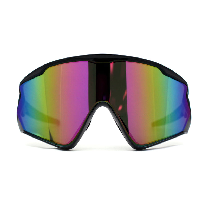 Mens Super Oversized Block Shield Geometric Bevel Cut Sport Sunglasses