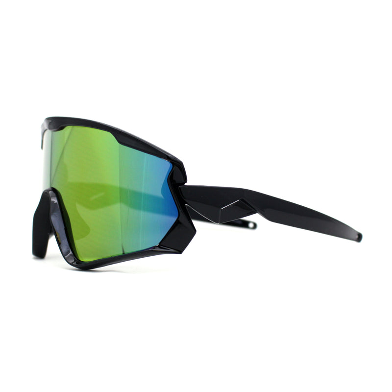 Mens Super Oversized Block Shield Geometric Bevel Cut Sport Sunglasses