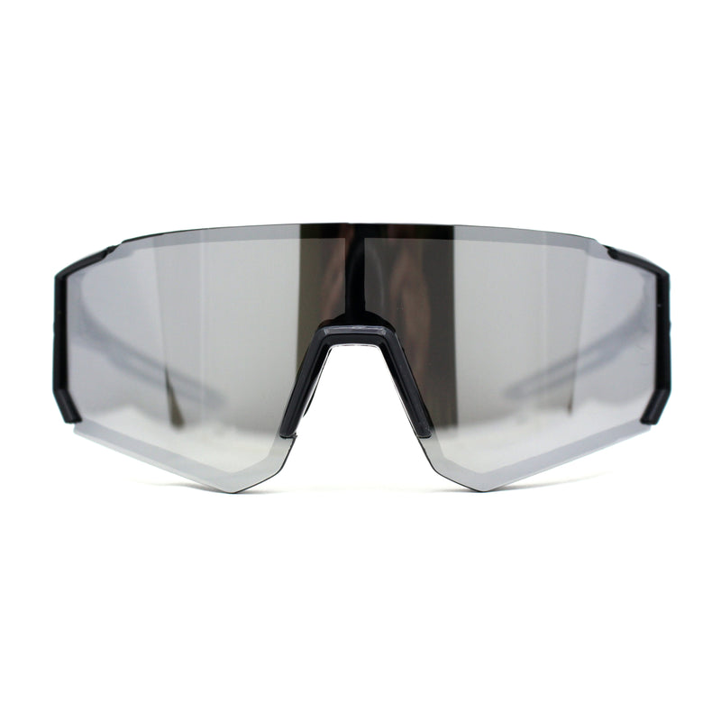 Mens Classic Oversized Block Shield Rimless Plastic Sport Sunglasses