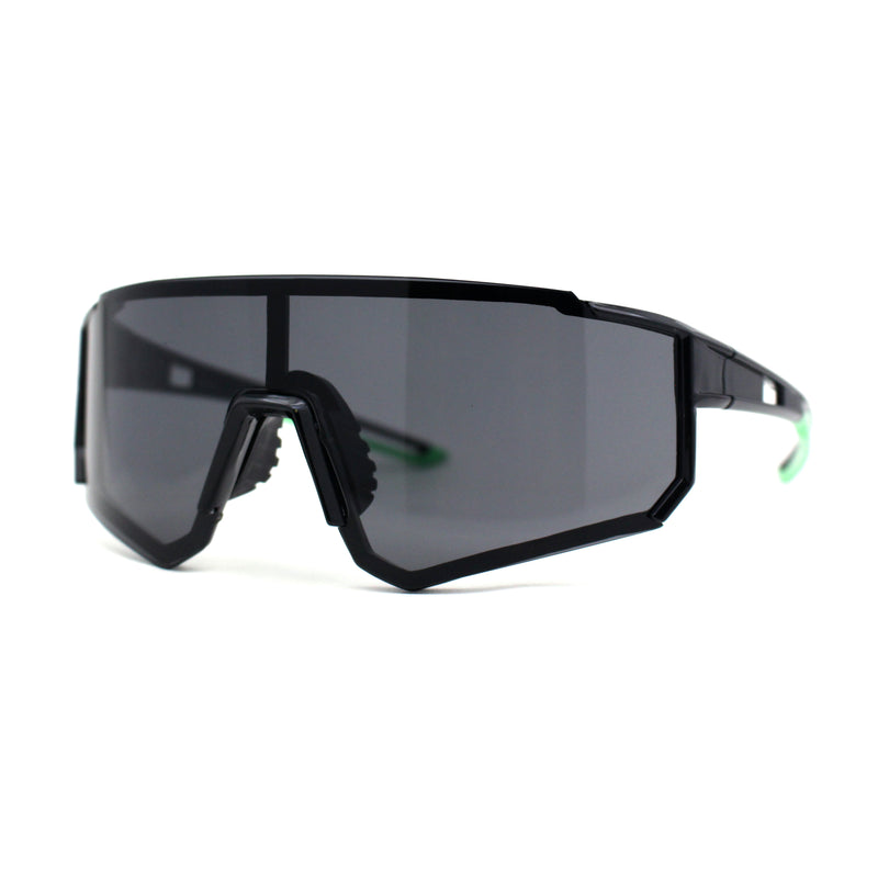 Mens Black Shield Rimless Wrap Around Plastic Sport Sunglasses