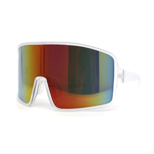 Mens Color Mirror Super Oversized Wrap Rectangle Plastic Sport Sunglasses