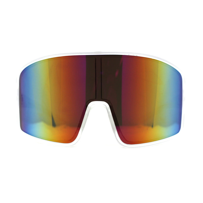 Mens Color Mirror Super Oversized Wrap Rectangle Plastic Sport Sunglasses