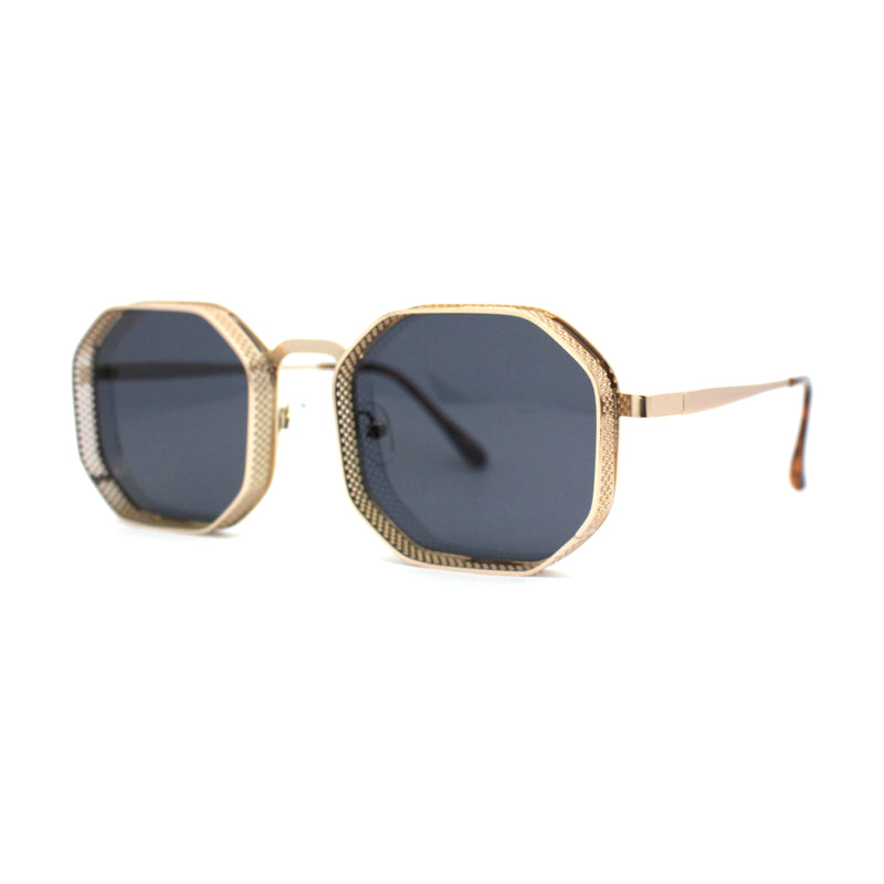 Mens Octagonal Dimensional Metal Rim Rectangle Steam Punk Sunglasses