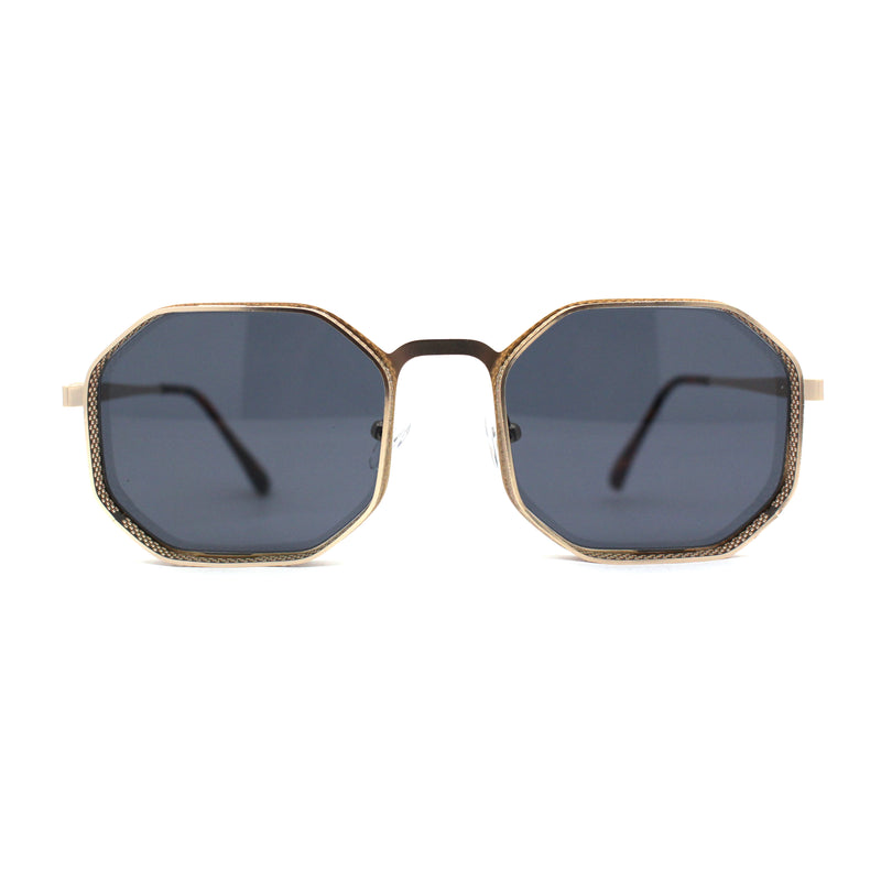 Mens Octagonal Dimensional Metal Rim Rectangle Steam Punk Sunglasses