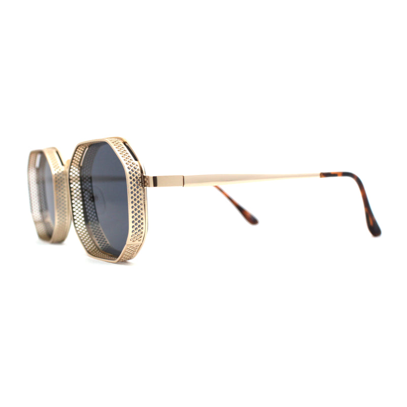 Mens Octagonal Dimensional Metal Rim Rectangle Steam Punk Sunglasses