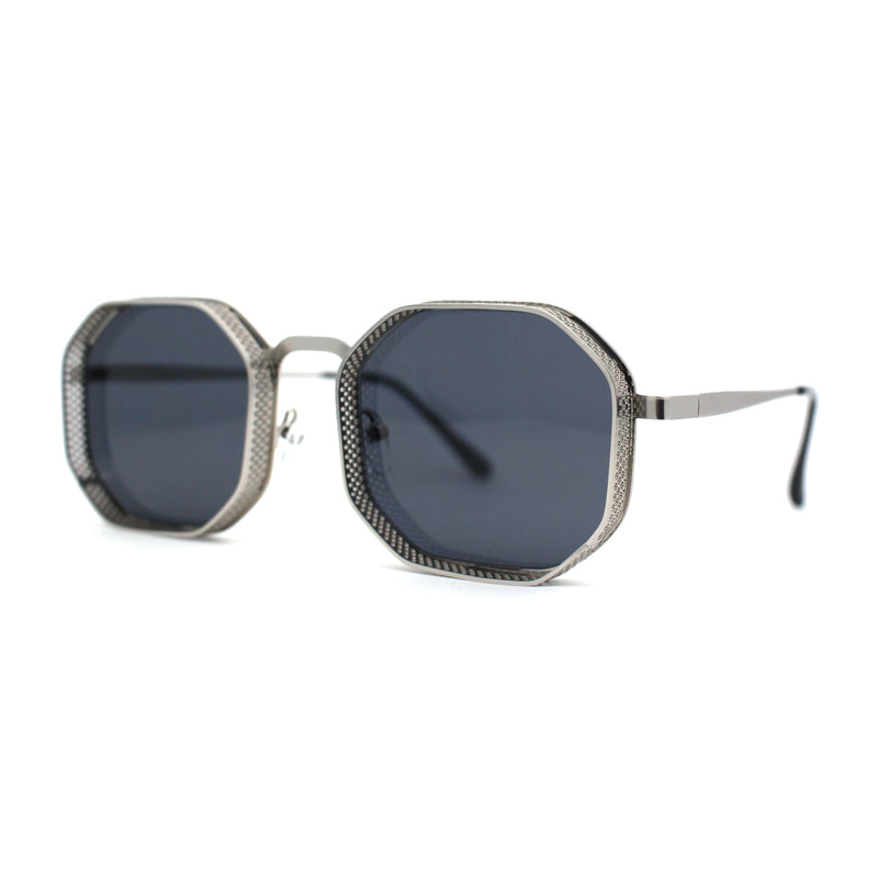 Mens Octagonal Dimensional Metal Rim Rectangle Steam Punk Sunglasses