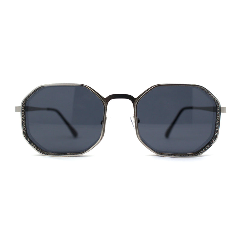 Mens Octagonal Dimensional Metal Rim Rectangle Steam Punk Sunglasses