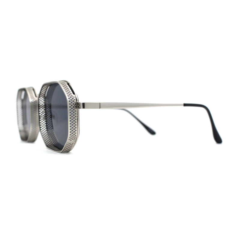 Mens Octagonal Dimensional Metal Rim Rectangle Steam Punk Sunglasses